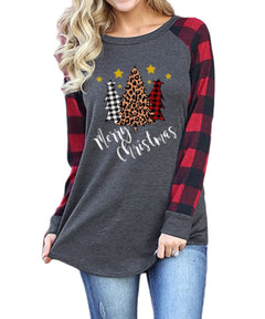 Christmas Shirt Womens Buffalo Plaid Raglan Sleeve Xmas Tree Funny Holiday Tops Christmas Outfit Clothes 135-XXL