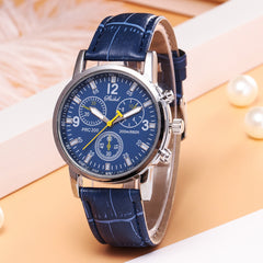 Women's Leather Watch, Student Quartz Watch, Casual 3-Eye Watch
