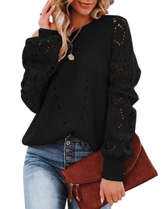 Womens Fall Sweaters Fashion Crochet Long Sleeve Off The Shoulder Clothes Cute Crewneck Knit Pullover Jumper Tops Black