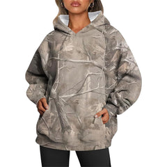 Womens Camo Hoodie Maple-Leaf Print Oversized Sweatshirt Fleece Hooded Pullover Long Sleeve Tunic Tops Fall Clothes